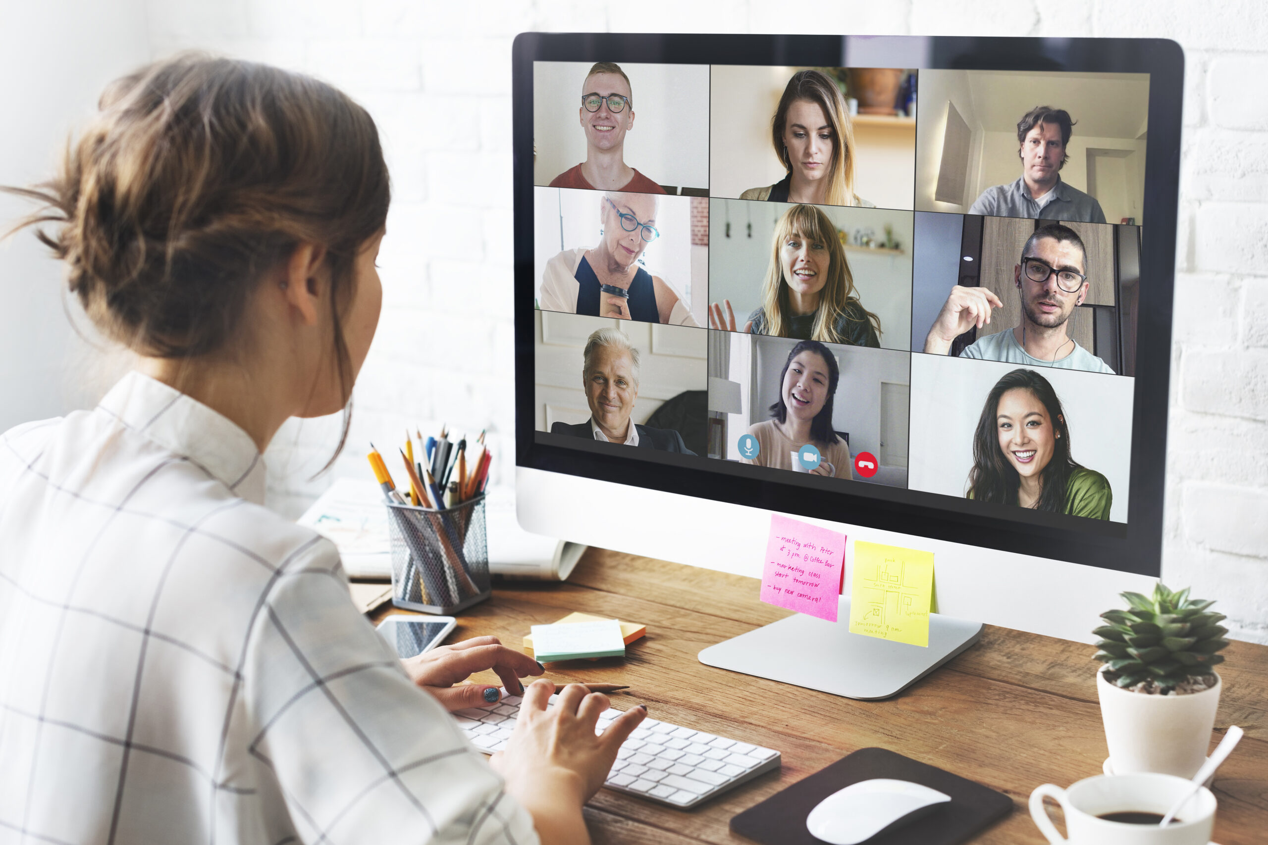 Woman in a video conference call in her home office during the coronavirus pandemic